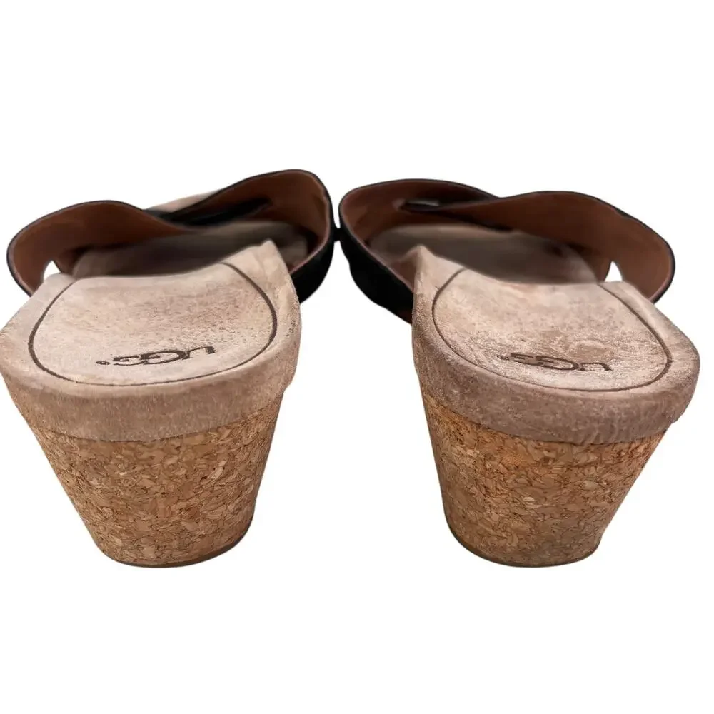 UGG LYRA Wedge Sandals 11 Black Criss Cross Slides 1009854